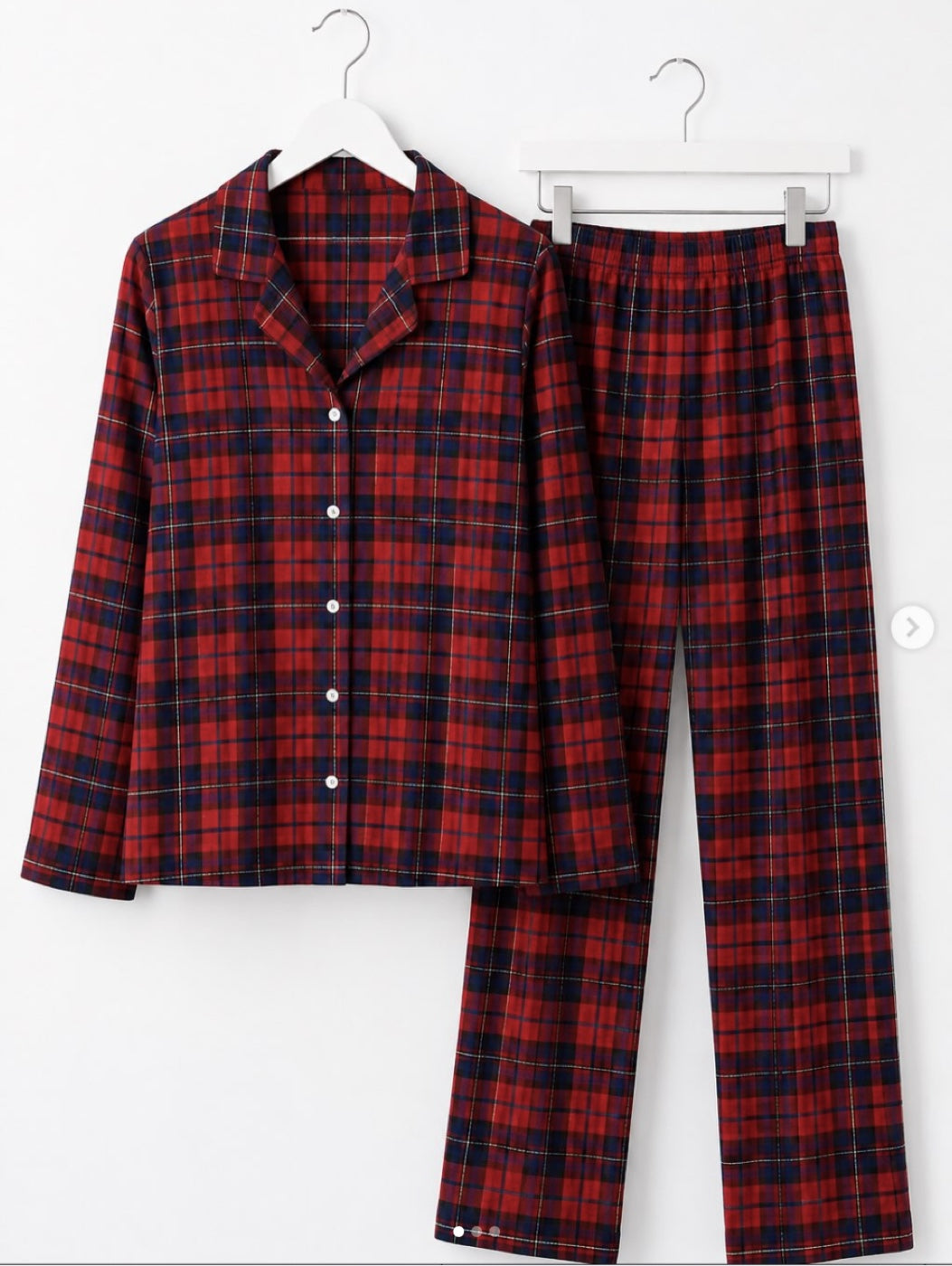 İnce Ekose Düğmeli Pijama Takımı